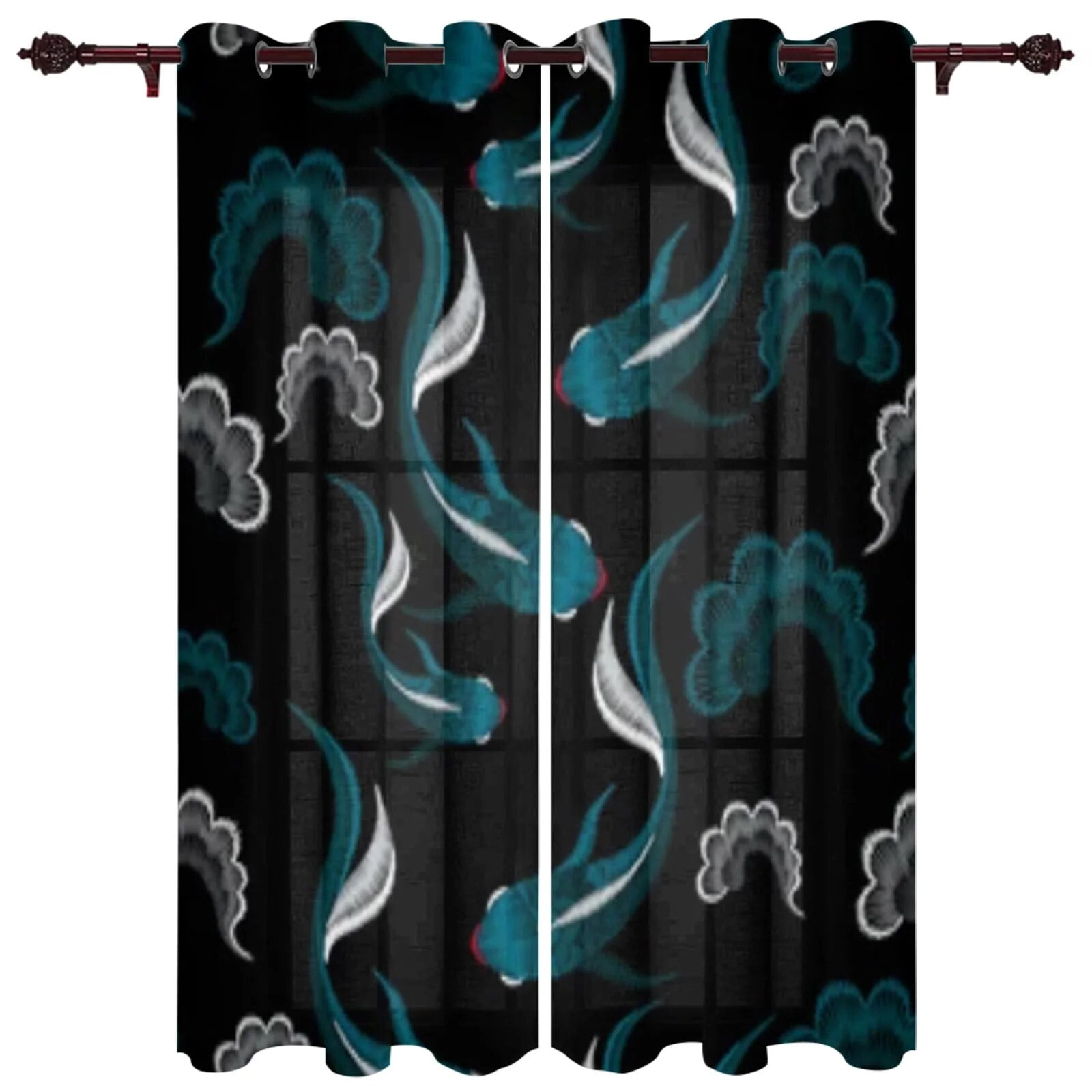 Beautiful Ethnic Koi Fish Window Curtain For Kids Room Home Blinds Curtains For Living Room