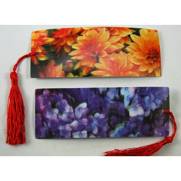 Beautiful FLOWERS with red Tassle - 2 3D Lenticular Bookmarks