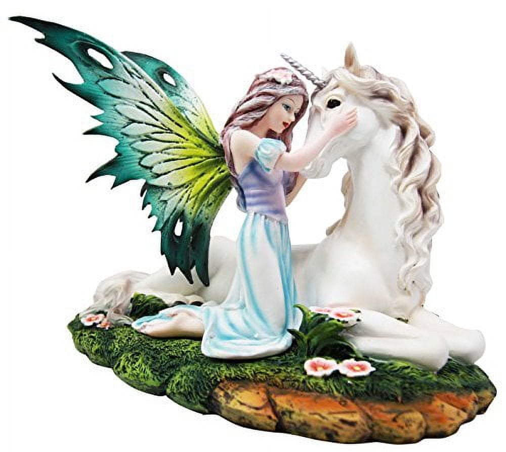 Beautiful Fairy Fae Goddess Princess With Rare Eucalypse Unicorn Pet Figurine Sculpture