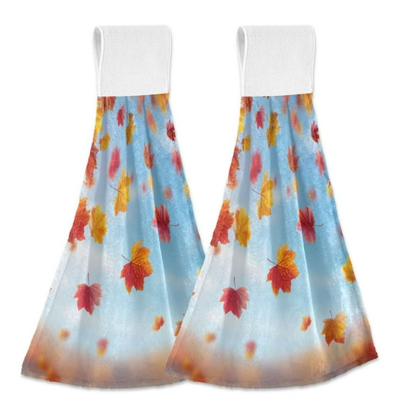 Beautiful Falling Leaves Autumn Hanging Towels with Loop Hand Towels Nylon Fastener Tape Design Dish Cloths 2 Pieces