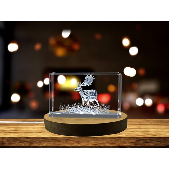Beautiful Fallow Deer Engraved Crystal Statue - Unique Gift for Nature Lovers
