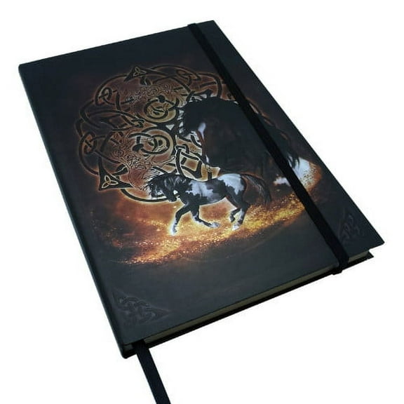 Beautiful Fantasy Celtic Writing Drawing Plain Journal Dairy Notebook with Strip 6" X 8" (Brown Horse)