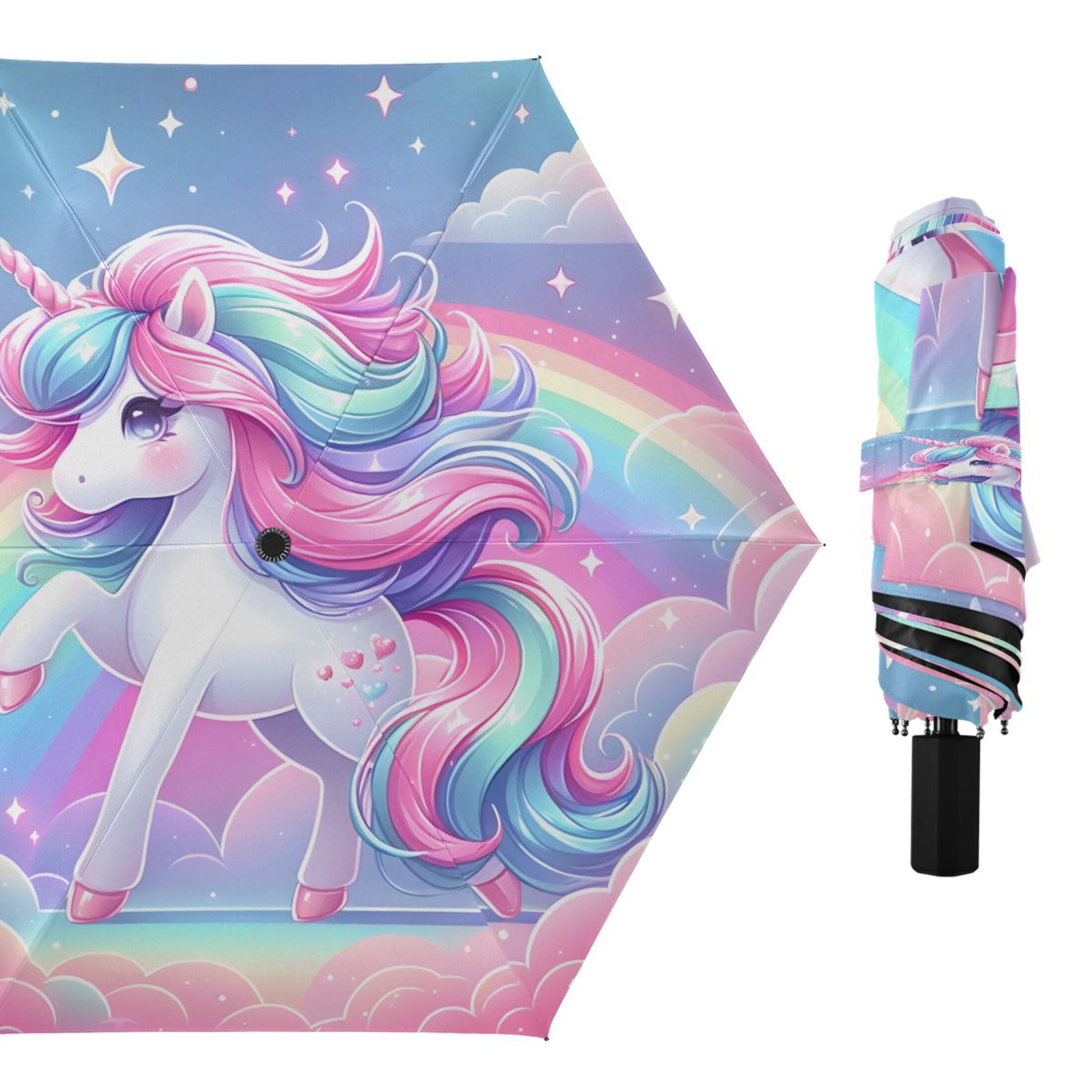 Beautiful Fantasy Unicorn Compact Sun Umbrella Windproof Travel Umbrellas for Rain Strong Portable UV Protection