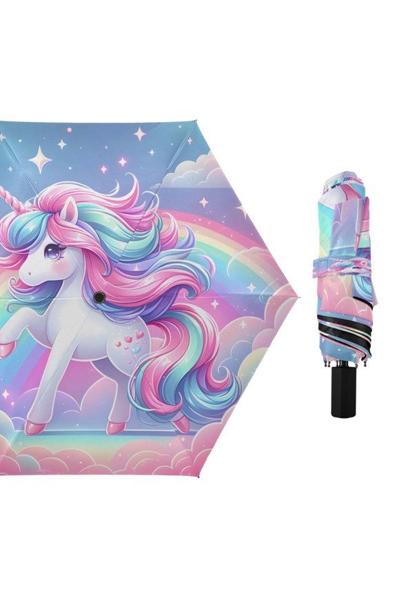 Beautiful Fantasy Unicorn Compact Sun Umbrella Windproof Travel Umbrellas for Rain Strong Portable UV Protection