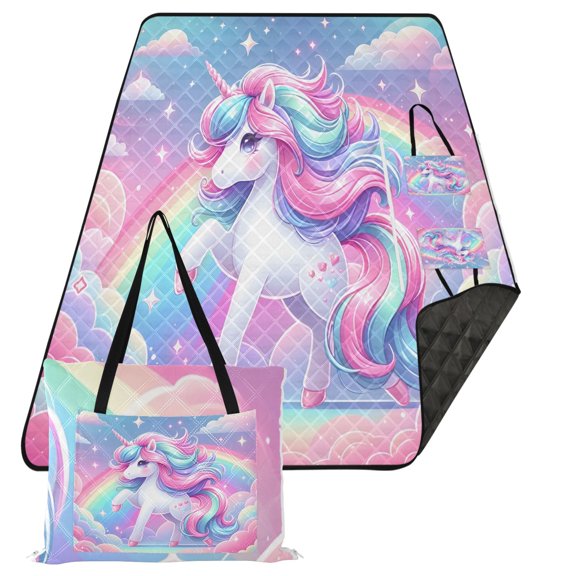 Beautiful Fantasy Unicorn Extra Large Picnic Beach Blanket Waterproof Sand Proof Portable Outdoor Mat 80x118