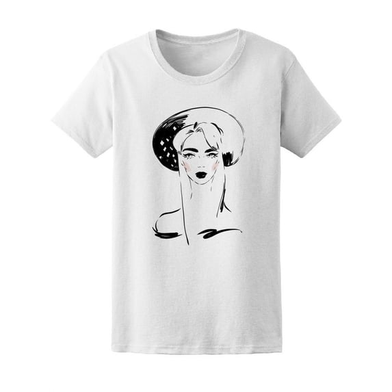 Beautiful Fashion Lady In Hat T-Shirt Women -Image by Shutterstock, Female Large