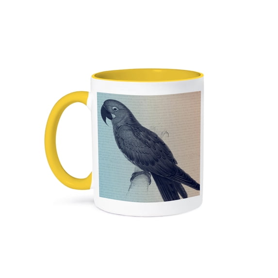 3dRose, Beautiful Feathers Blue Vintage Bird, 15oz Two-Tone Yellow Mug