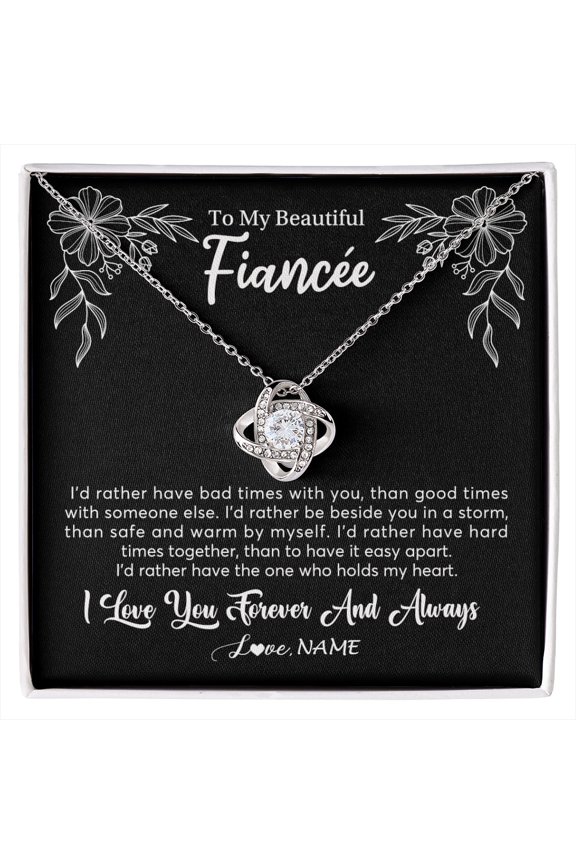 Beautiful Fiancee Id Rather Necklace, Gold Love Knot Necklace