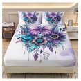 Beautiful Fitted Sheet Set Full Size, Purple with Flower Bedding Set