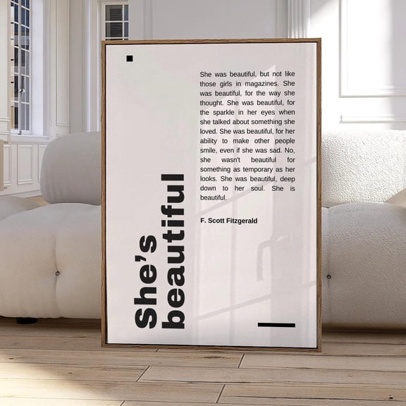 She Was Beautiful Fitzgerald Print, F Scott Fitzgerald Inspirational Quote Motivational Wall Art, Fitzgerald Print, Female Empowerment Wall Art, Modern Wall Decor, 8x12 UNFRAMED