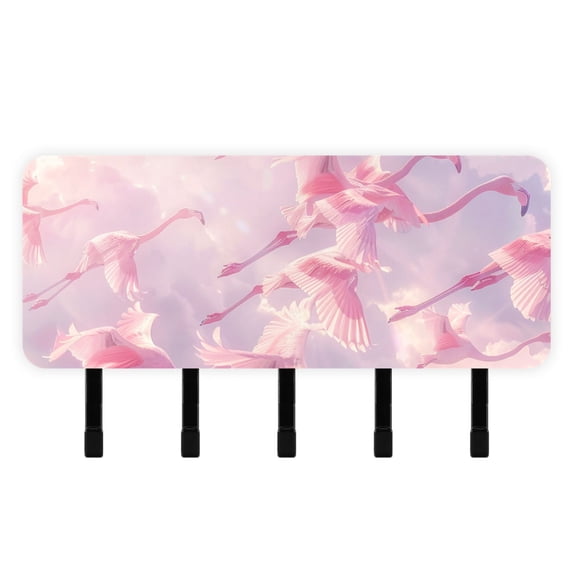 Beautiful Flamingos Key Holder for Wall Mail Holder Organizer with 5 Key Hooks Wall Mount Key Rack with Shelf