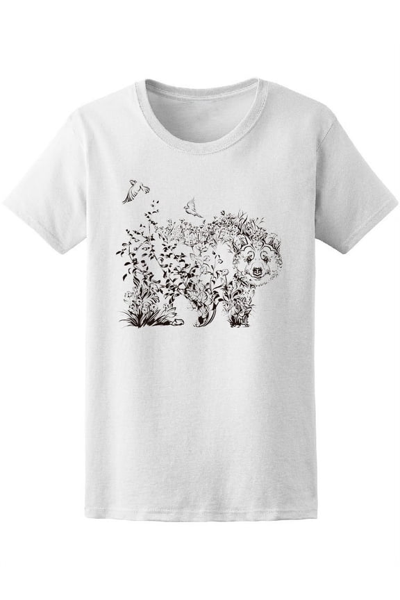Beautiful Floral Bear Sketch Tee Women's -Image by Shutterstock