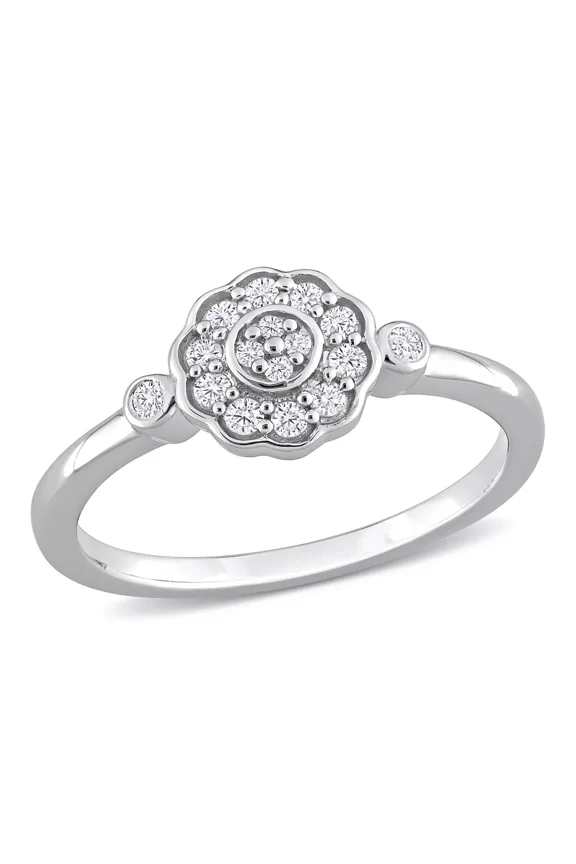 Beautiful Floral Cluster Diamond Ring, Halo Diamond Engagement Ring, 14K White Gold Plated, 1.6 Ct Simulated Diamond, Bridemaids Gift Ring