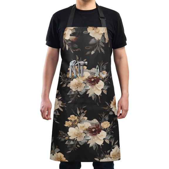 Beautiful Floral Design Chef Kitchen Apron with Pockets for Women Waterproof Aprons for Cooking Baking