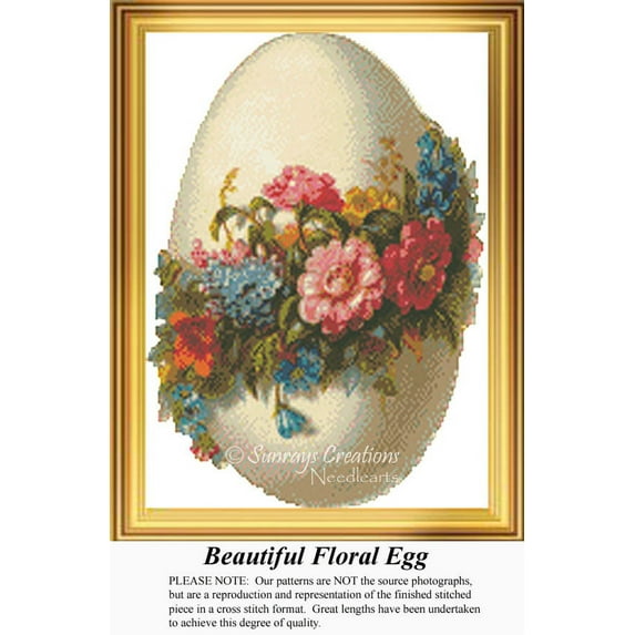 Beautiful Floral Egg, Vintage Counted Cross Stitch Pattern (Pattern Only, You Provide the Floss and Fabric)