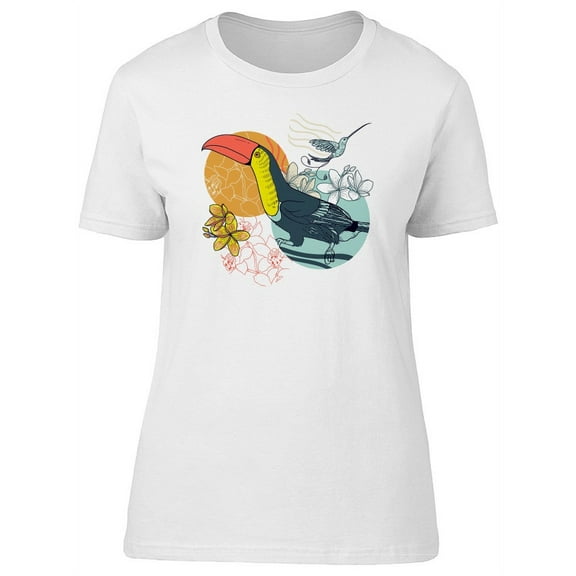 Beautiful Floral Exotic Toucan T-Shirt Women -Image by Shutterstock, Female Large