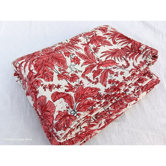 Beautiful Floral Handmade Kantha Quilt Unique Design Handmade Kantha Quilted Bedding Bedspread Handblock Print Throw Blanket Well-Looking