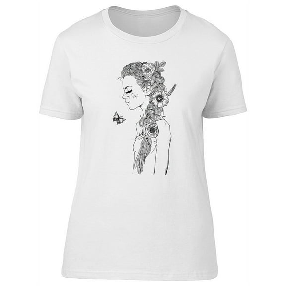 Beautiful Floral Lady, Butterfly T-Shirt Women -Image by Shutterstock, Female XX-Large