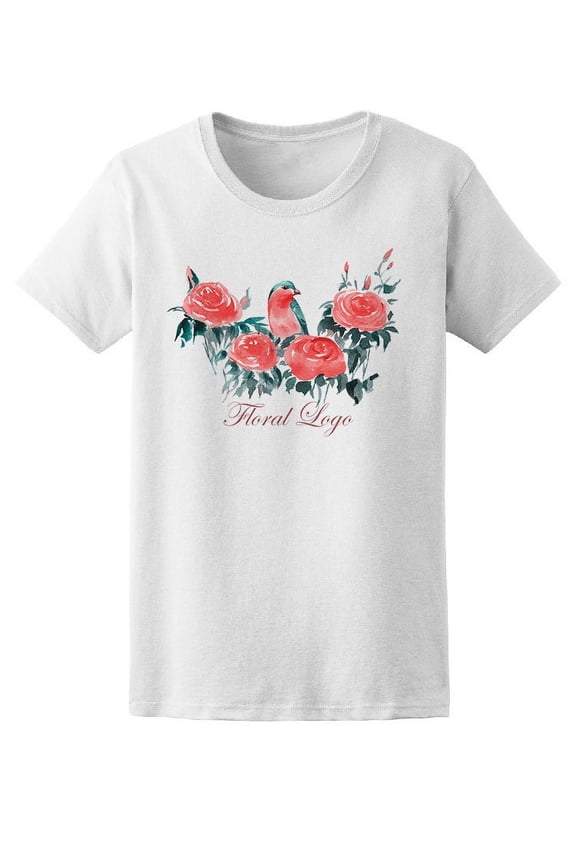 Beautiful Floral Logo With Bird T-Shirt Women -Image by Shutterstock, Female Small