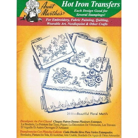 Beautiful Floral Motifs Aunt Martha's Hot Iron Embroidery Transfer