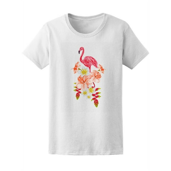 Beautiful Floral Pink Flamingo T-Shirt Women -Image by Shutterstock, Female Large