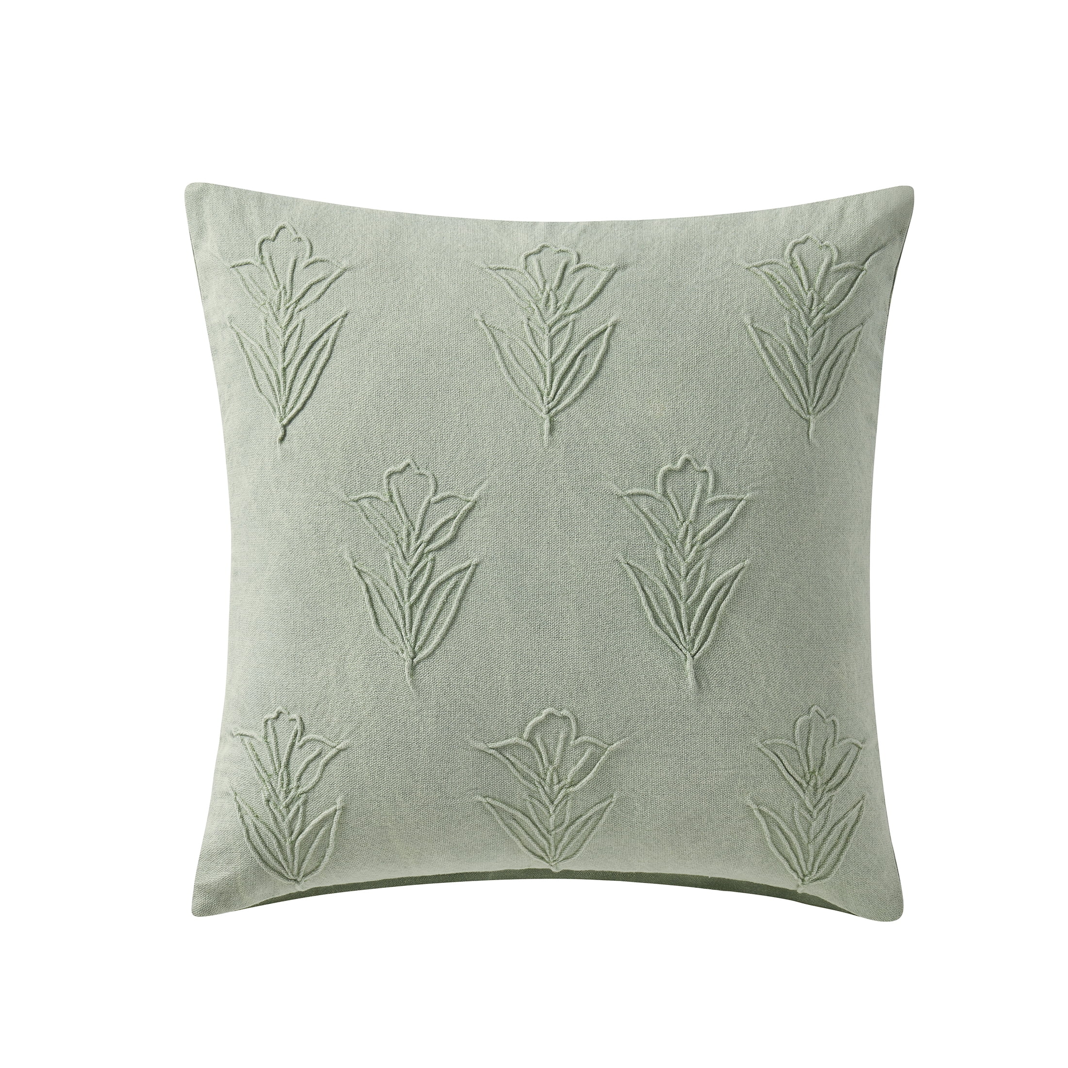 Beautiful Floral Pleated Cotton Decorative Pillow by Drew Barrymore, 20" x 20", Sage - Walmart.com