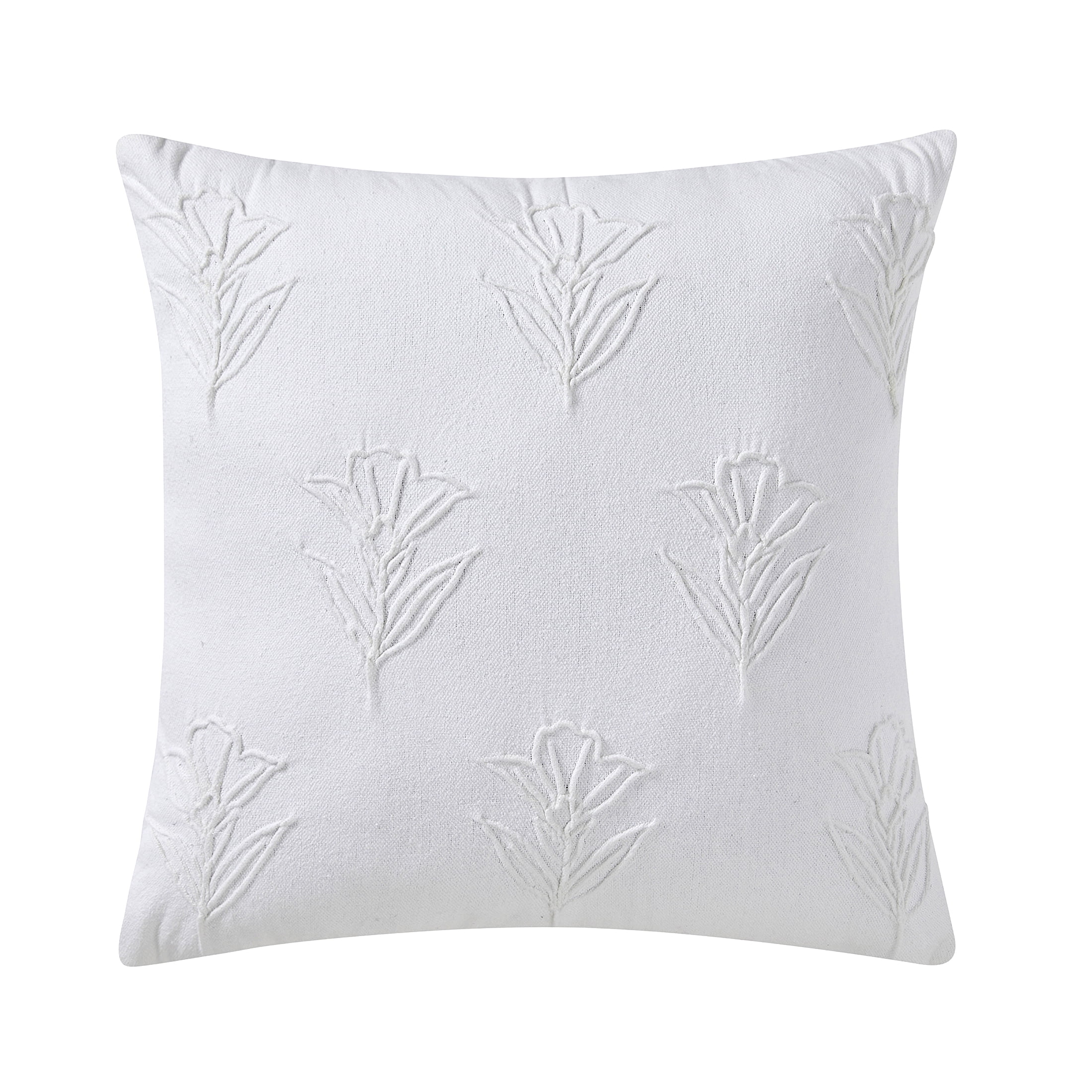 White Floral Pleated Cotton 20" x 20" Decorative Pillow