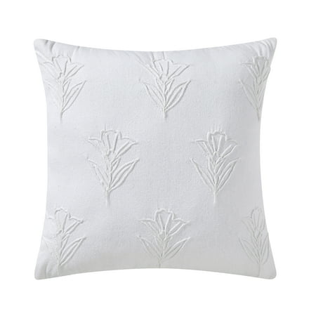 Beautiful Floral Pleated Cotton Decorative Pillow by Drew Barrymore, 20" x 20", White