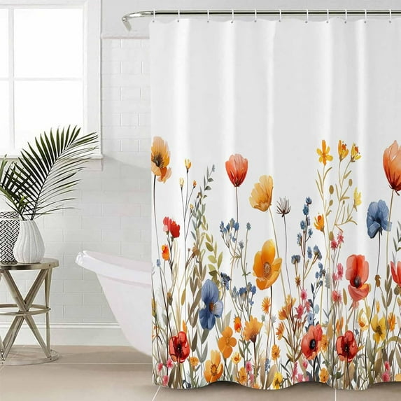 Beautiful Floral Shower Curtain Set – Summer Colorful Wildflower Plant – Waterproof Durable Polyester Fabric – Fits Perfectly to Any Bathroom Decor (72"x72) – Add Vibrancy and Freshness