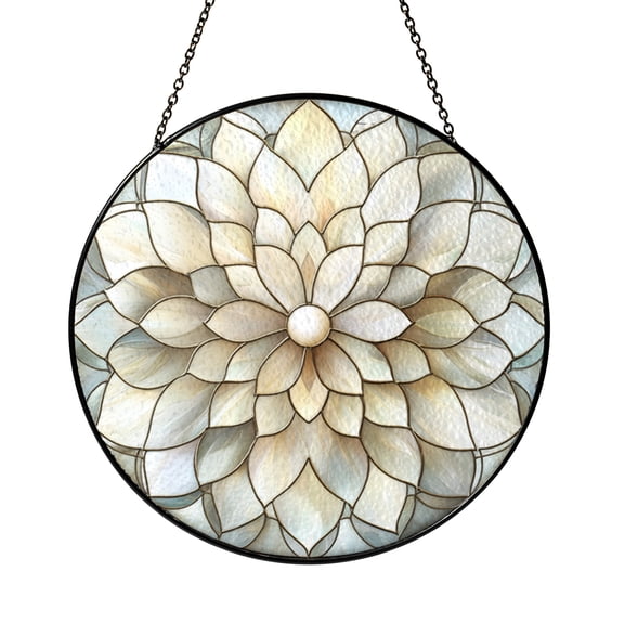 Beautiful Floral Stained Glass Round Window Panel – Elegant and Intricate Design, Artistic Home Decor Accent