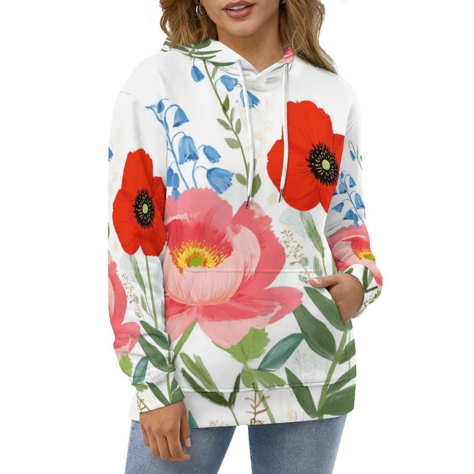 Swedish Floral Pattern Print Men Women Pullover Hoodie