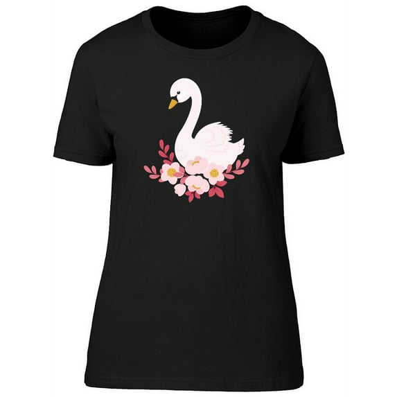 Beautiful Floral Swan Cartoon T-Shirt Women -Image by Shutterstock, Female XX-Large