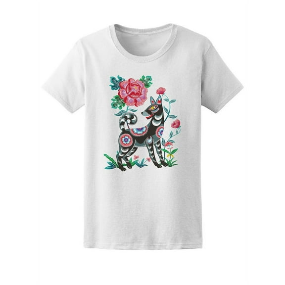 Beautiful Floral Tribal Dog T-Shirt Women -Image by Shutterstock, Female XX-Large
