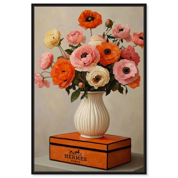 Beautiful Floral Vase and Box Canvas Print Fashion Art Prints by Art Remedy, Black Frame, 24 x 36