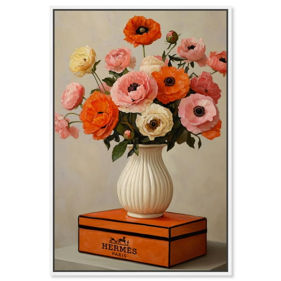 Beautiful Floral Vase and Box Canvas Print Fashion Art Prints by Art Remedy, White Frame, 30 x 45