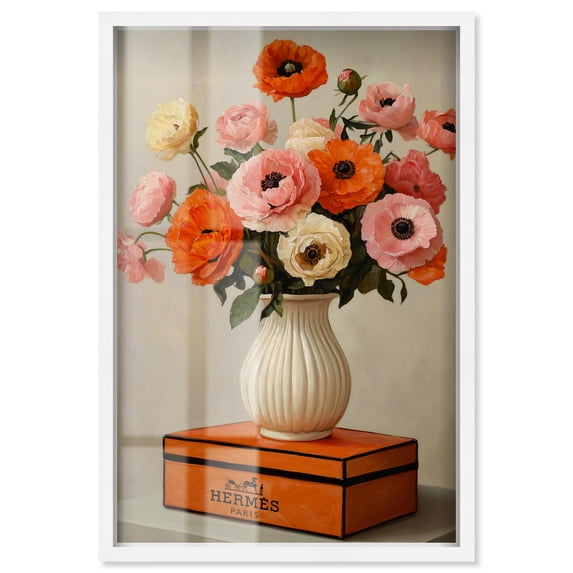 Beautiful Floral Vase and Box Shadowbox Print Fashion Art Prints by Art Remedy, White Frame, 16 x 24
