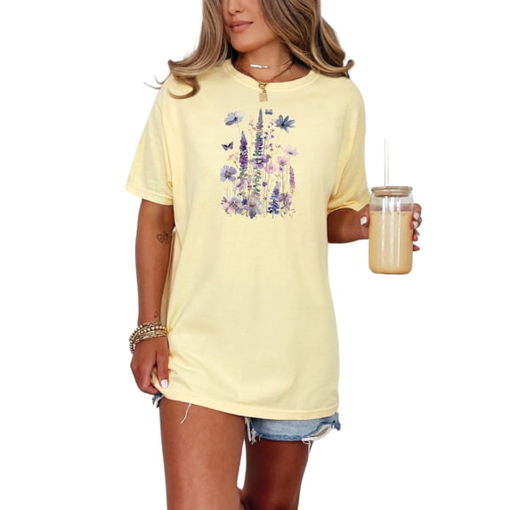 Beautiful Floral Watercolor TShirt, Purple Flower Graphic Tee, Spring Flower Design Shirt, Floral Print Top, Botanical Artwork Tee, Butter Comfort Colors T-Shirt, Small