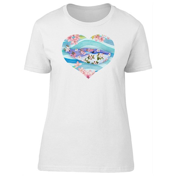 Beautiful Floral Whale & Heart T-Shirt Women -Image by Shutterstock, Female Medium
