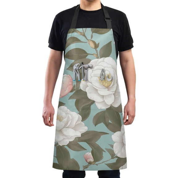 Beautiful Flower Design Chef Kitchen Apron with Pockets for Women Waterproof Aprons for Cooking Baking