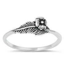 Beautiful Flower & Leaf Ring .925 Sterling Silver Oxidized Band Jewelry Female Male Unisex Size 10