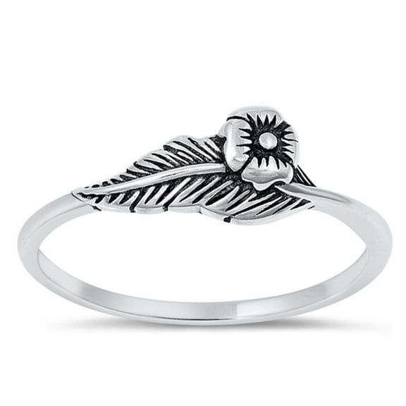 Beautiful Flower & Leaf Ring .925 Sterling Silver Oxidized Band Jewelry Female Male Unisex Size 6