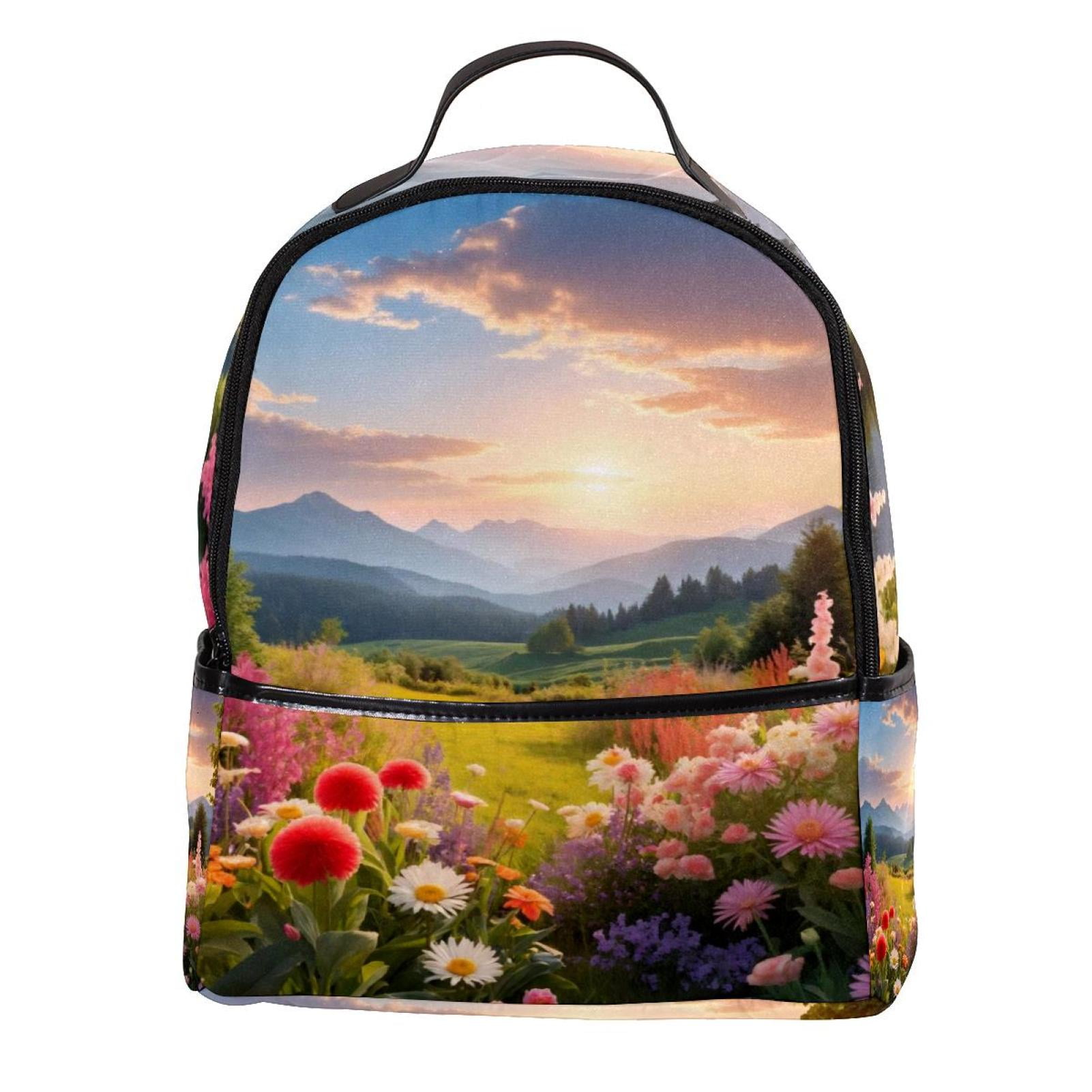 Beautiful Flower Mountain Landscape Teenage Girls Backpack Large Capacity School Student Bookbag with Adjustable Strap Water Resistant Outdoor Daypack 12 x5.7 x14.6 Walmart