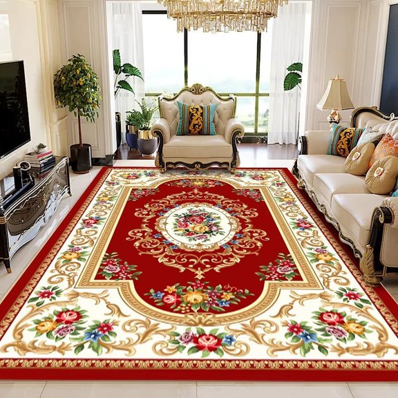 Beautiful Flower Pattern Rug Runner Rug, Soft, Durable, Vintage Inspired, Distressed, Low Pile, Non-Shedding, Easy Clean, Printed, Living Room Rug