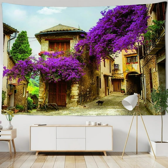 Beautiful Flower Town Scery Print Wall Tapestry Hippie Polyester Fabric Home r Wall Rug Ca