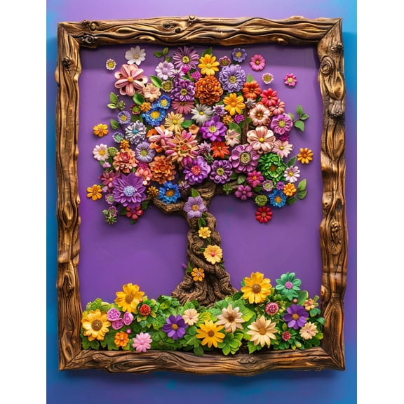 A Beautiful Flower Tree of Life DIY 11CT Stamped Cross Stitch Kits for Beginners Easy Needlepoint Embroidery Counted Cross Stitch Art Craft for Wall Decoration 12x16inch(3)