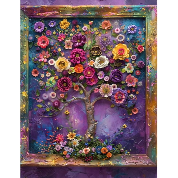 A Beautiful Flower Tree of Life DIY 11CT Stamped Cross Stitch Kits for Beginners Easy Needlepoint Embroidery Counted Cross Stitch Art Craft for Wall Decoration 20x28inch(4)