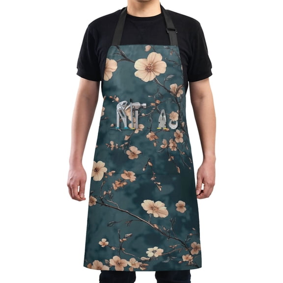 Beautiful Flower on Green Background Chef Kitchen Apron with Pockets for Women Waterproof Aprons for Cooking Baking