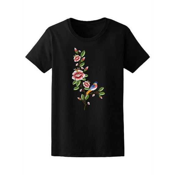 Beautiful Flowers Colorful Bird T-Shirt Women -Image by Shutterstock, Female Large