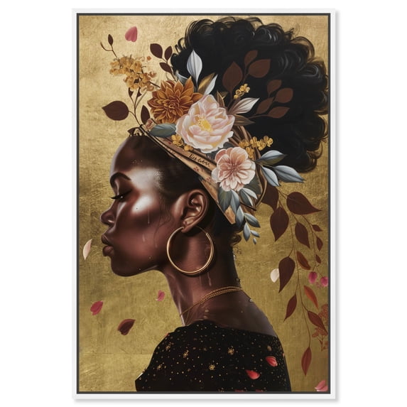 Beautiful Flowers In Her Hair Canvas Modern Boho Wall Art by Art Remedy, White Frame, 20" x 30"