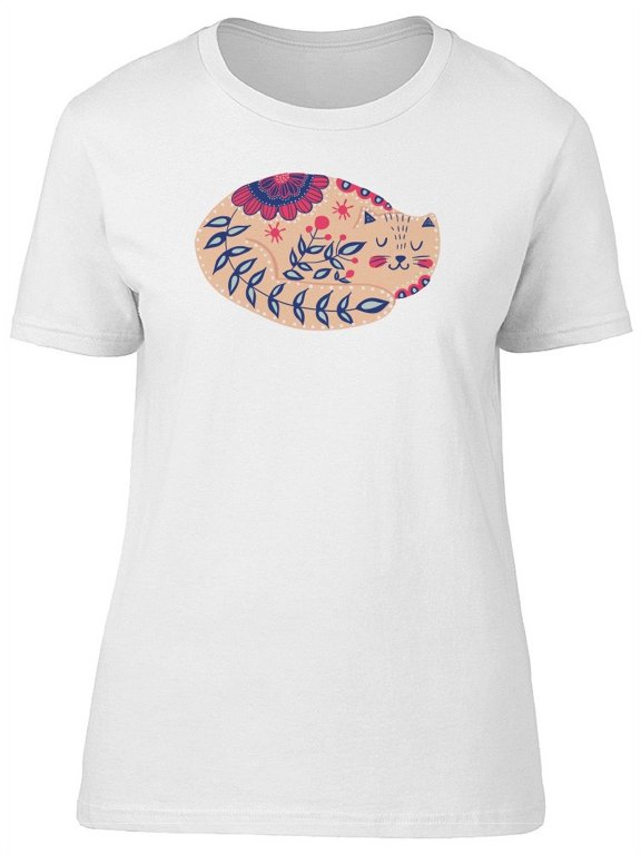 Beautiful Flowers Kitty Sleeping Tee Women's - Women T-Shirt, Xtra Large